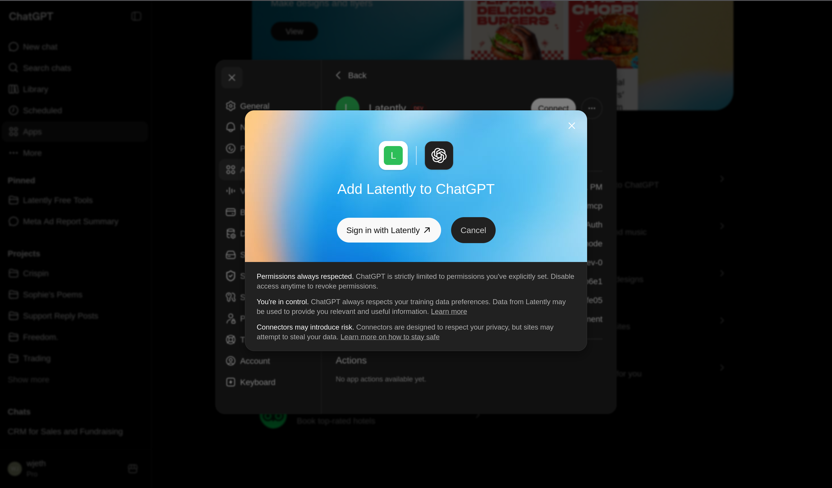 Latently connection dialog inside ChatGPT